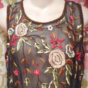Mark & John by GOPAL Black Silk Crepe Sleeveless Top w/Beading & Embroidery! M
